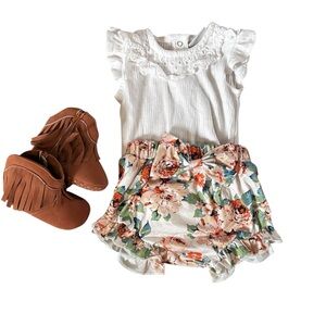 Floral Baby Outfit with Brown Fringe‎ Boots